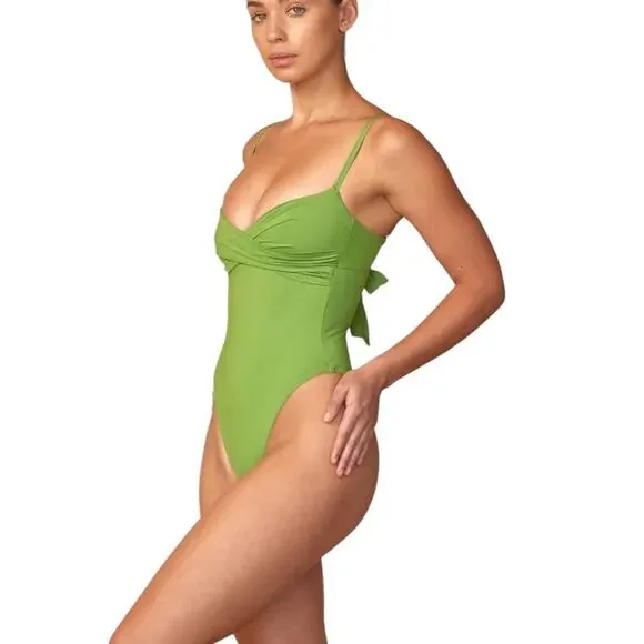 Monday Swimwear Bordeaux One Piece Swimsuit Medium Cypress Green Tie Back - Picture 10 of 10